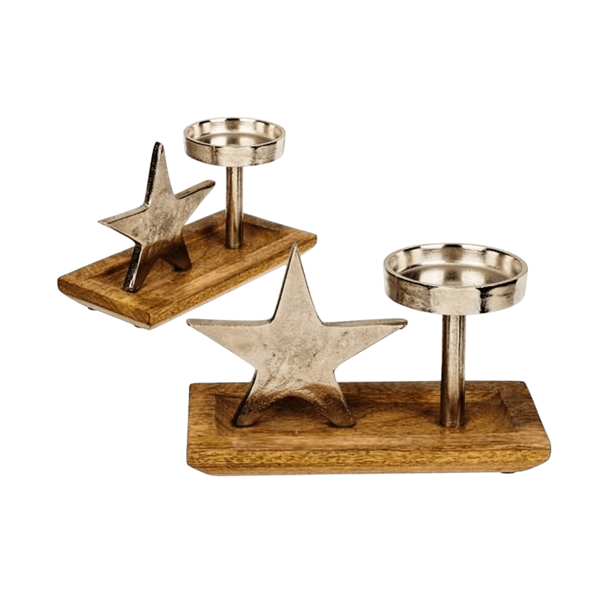 ALUMINIUM & WOOD PILLAR CANDLE HOLDER (NATURAL)